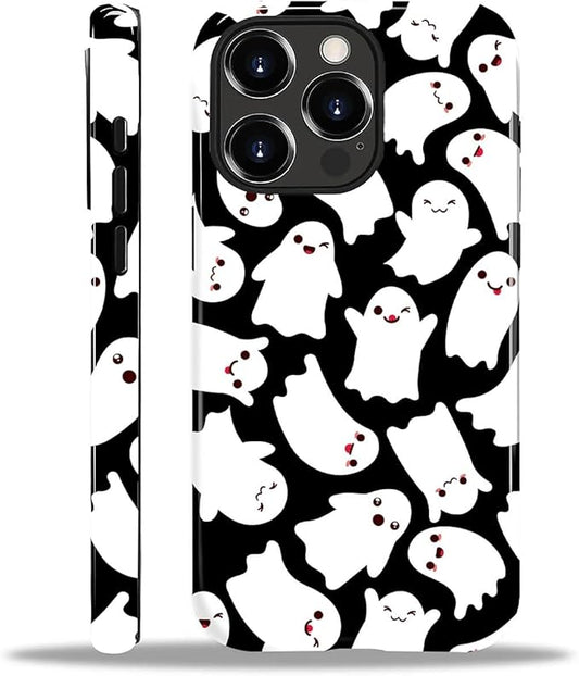 Case for iPhone 15 Pro Case,Halloween Ghosts Bats Design - Hybrid Dual Protection Silicone + Hard PC Shockproof Full Body Cover Slim Anti-Scratch Protective Case for Men Women