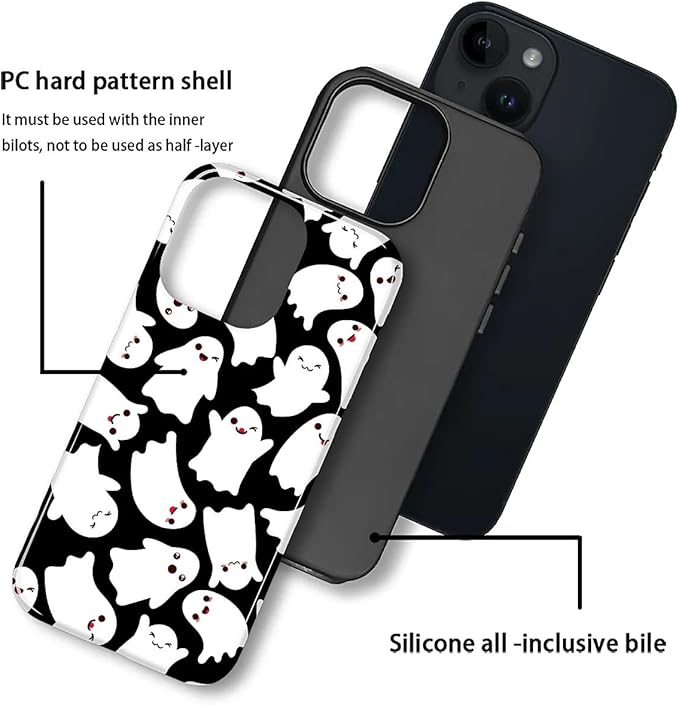 Case for iPhone 13 iPhone 14 Case,Halloween Ghosts Bats Design - Hybrid Dual Protection Silicone + Hard PC Shockproof Full Body Cover Slim Anti-Scratch Protective Case for Men Women