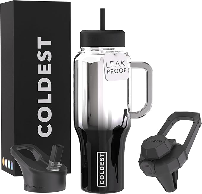 Coldest Tumbler with Handle and Straw - 100% Spill Proof Tumbler with Straw (3 Lids) - Stainless Steel Insulated Leakproof Tumblers for Women & Men - Cup Holder Friendly - 36 oz (Darkness Nova)