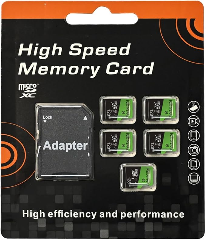 KEXIN 128GB Micro SD Card 5 Pack with SD Adapter microSDXC Memory Card UHS-I C10 U1 Micro SD Card Full HD High Speed TF Card for Tablet Action Camera Dash Cam Drone Game Console, 128 G 5 Pack