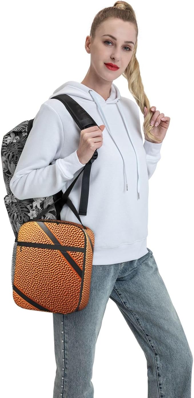 Basketball Print Lunch Box for Players,Adults,Men,Sport Ball Design Insulated Lunchbox,Leakproof Tote Bag,Reusable Cooler Bags for Work,Picnic,Office,Travel,Practical Lunchbag Gifts