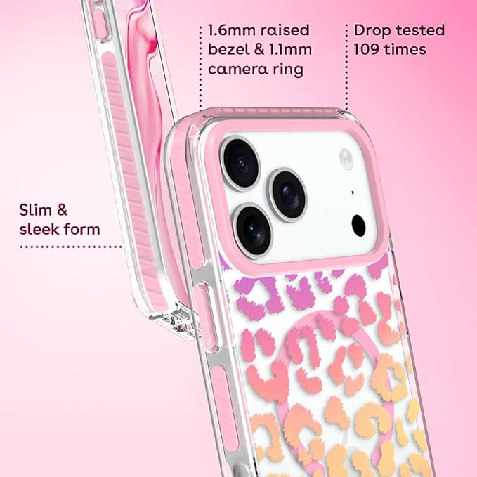 SAKUULO Magnetic for iPhone 17 Pro Max Case with Screen Protector [Compatible with MagSafe] Colourful Leopard Print Pattern Wireless Charge Strengthen Protection Cover Colourful Leopard (6.9")