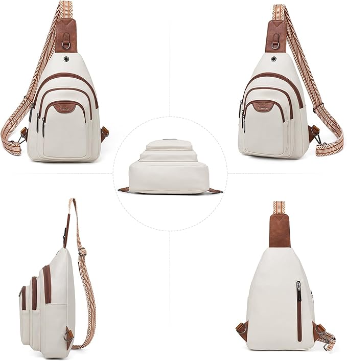 10L Crossbody Sling Bag for Women Men Anti Theft Cross Body Fanny Pack Belt Bag Purse Gifts for Women Faux Leather, Beige Brown