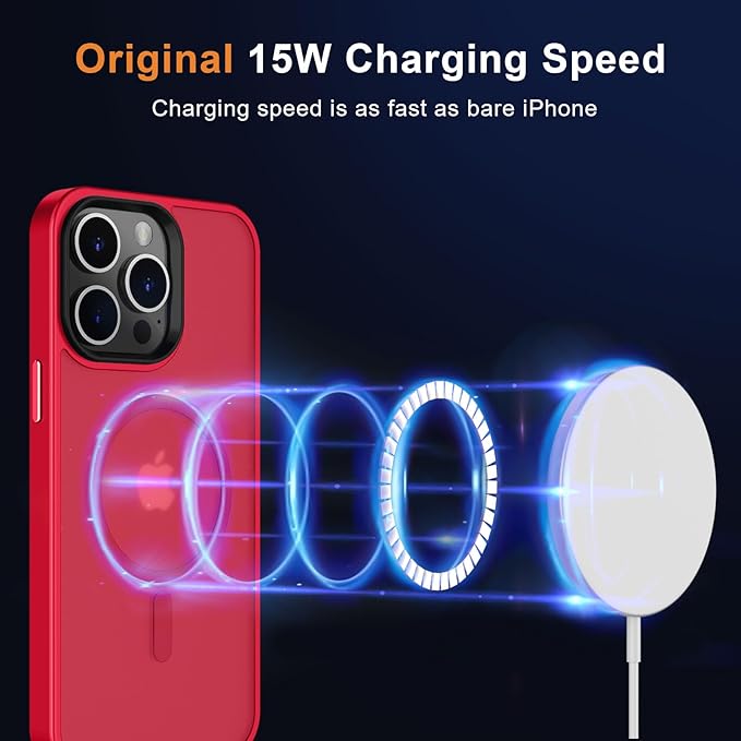 MOCCA Strong Magnetic for iPhone 13 Pro Max Case,[Compatible with Magsafe][Glass Screen Protector+Camera Lens Protector] Slim Thin Shockproof Cover Phone Case for iPhone 13 Pro Max 6.7", Red