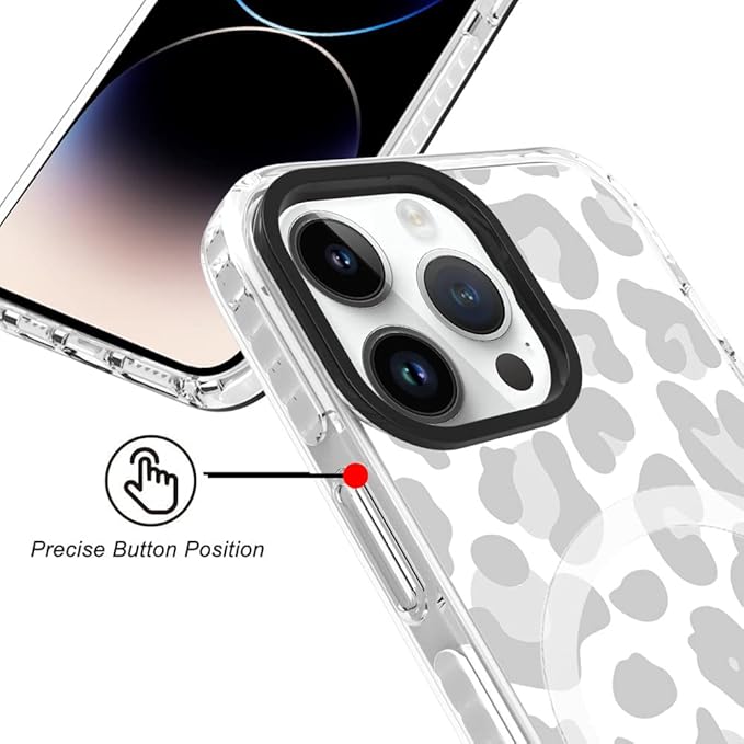 SAKUULO Magnetic for iPhone 14 Pro Max Case Light Gray Leopard Print Pattern [Compatible with MagSafe] Wireless Charge Slim Shockproof Case for iPhone 14 Pro Max Phone Case, Gray Leopard (6.7")