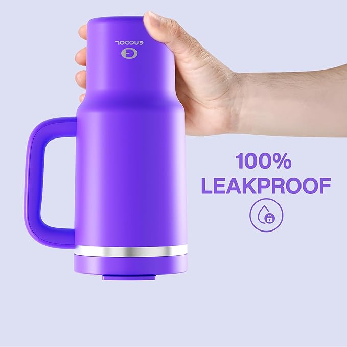32 oz Tumbler with Handle and Straw: Stainless Steel Insulated Tumbler Keeps Cold for 24 Hours, Leakproof Travel Cup Fits in Cup Holder and BPA-Free, Violet