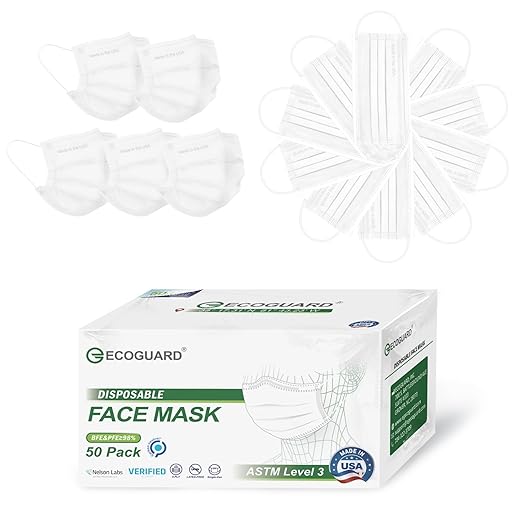 Disposable Face Masks Made in USA, 4 Ply for Families, Students, Breathable All-Day Wear & Safety, FSA HSA Eligible, ASTM Level 3 Medical Grade, 50 Pack, White
