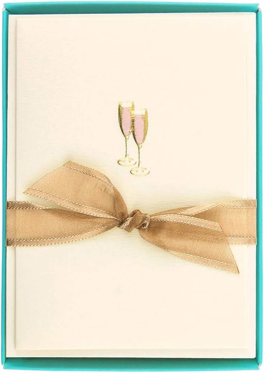 Graphique Pink Champagne La Petite Presse Boxed Notecards - 10 Embellished Gold Foil Champagne Blank Cards with Matching Envelopes, 3.25" x 4.75"