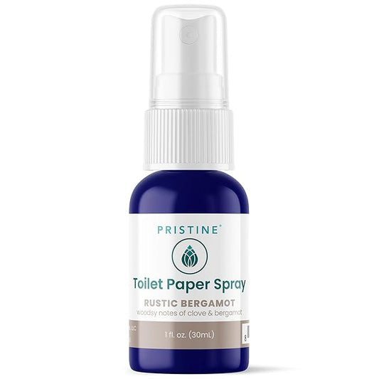 PRISTINE Toilet Paper Spray - As Seen on Shark Tank, More Natural Flushable Wet Wipes Alternative, Spray Toilet Paper to Create Flushable Wipe, Rustic, 1 fl oz Travel Size
