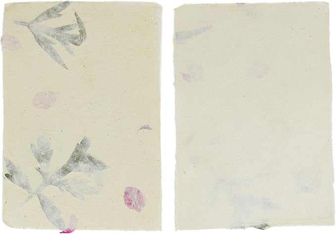 Handmade Lokta Card Stock 5x7 Inch Deckle-Edge Paper with Bougainvillea Petal and Titepati Leaves. for Vintage Stationery, Printing, and Decorative Invitations (50 Sheets, Forest Wanderer)