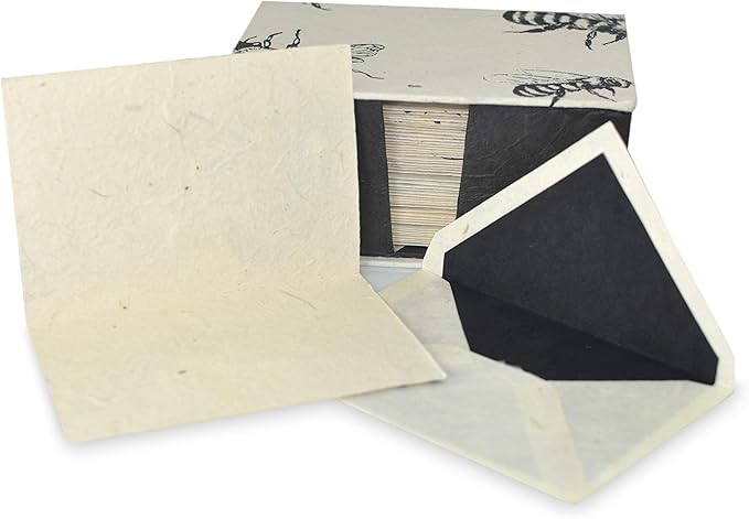 Kathmandu Valley Co. Nepali Cherish Greeting Card & Envelope Deluxe Box Set with Handmade Lokta Paper from Nepal, 25 Cards (Bees)