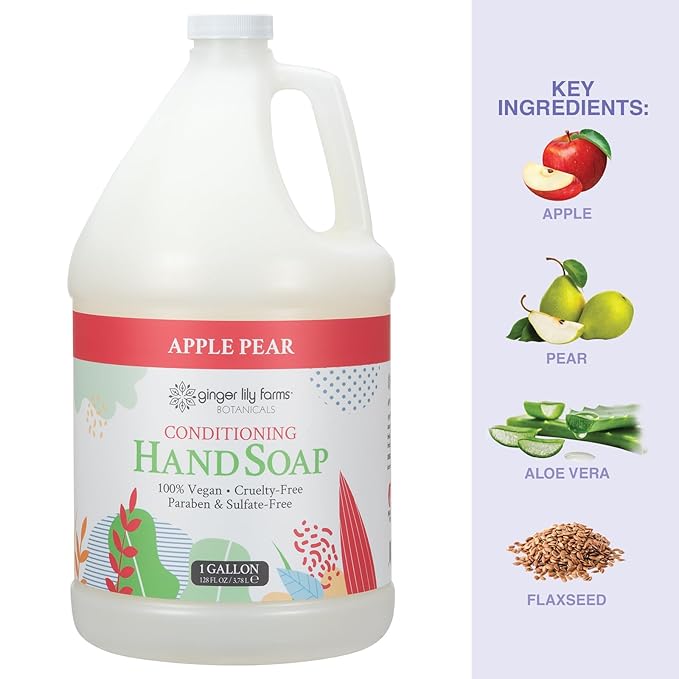Ginger Lily Farms Botanicals All-Purpose Liquid Hand Soap Refill, 100% Vegan & Cruelty-Free, Apple Pear Scent, 1 Gallon (Pack of 4)