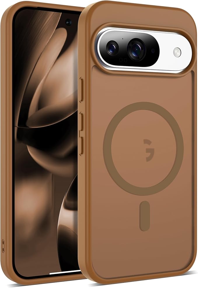 Compatible with Google Pixel 9 Case & Google Pixel 9 Pro Case with Magnetic [Compatible with Mag-Safe] Slim Translucent Matte Phone Cases with Anti-Fingerprint Tech, Brown
