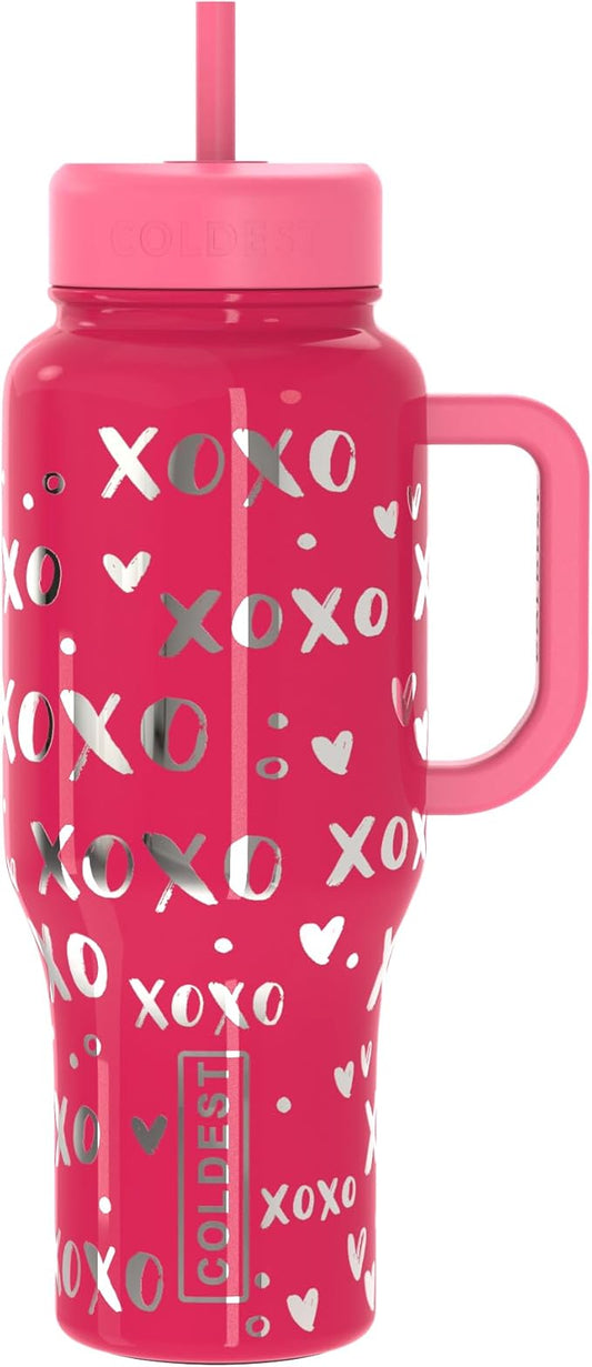 Coldest Tumbler with Handle and Straw, 100% Leak Proof Insulated Tumbler with Lid and Straw (3 Lids), Stainless Steel Tumblers for Women & Men, Cup Holder Friendly, 36 oz (Moonlight Hearts)