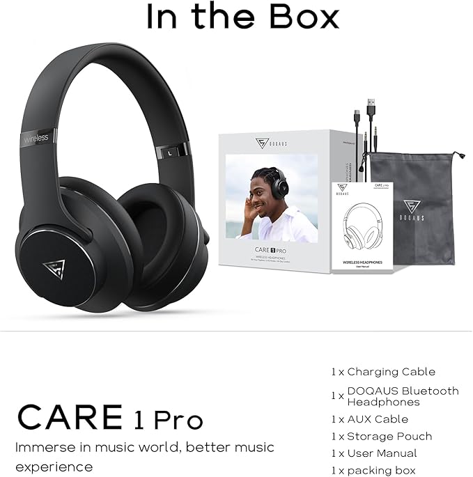 DOQAUS Bluetooth Headphones Over Ear Wireless Headphone, 90H Playtime and 3EQ Modes with Mic, HiFi Stereo Sound, Deep Bass, Memory Foam Cups, for Phone PC Travel Home Office