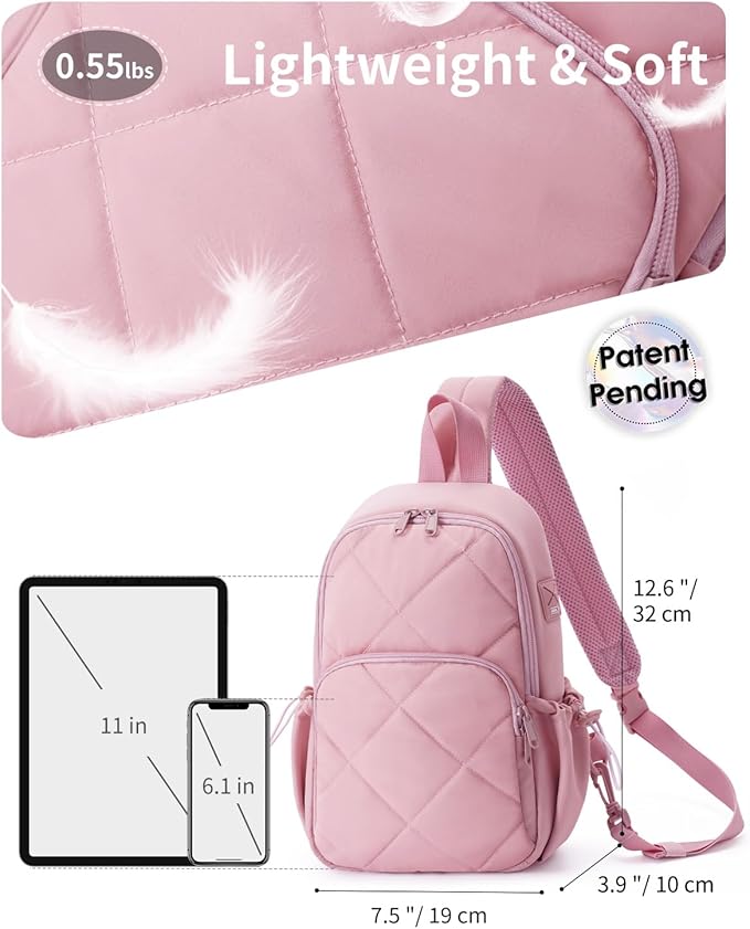 Wandering Nature Sling Bag for Women Lightweight Quilted Crossbody Bag Fits for 11" Tablet with Breathable Back Panel Anti Theft Pocket Padded Strap USB Charge Port, Ideal for Travel, Daily Use