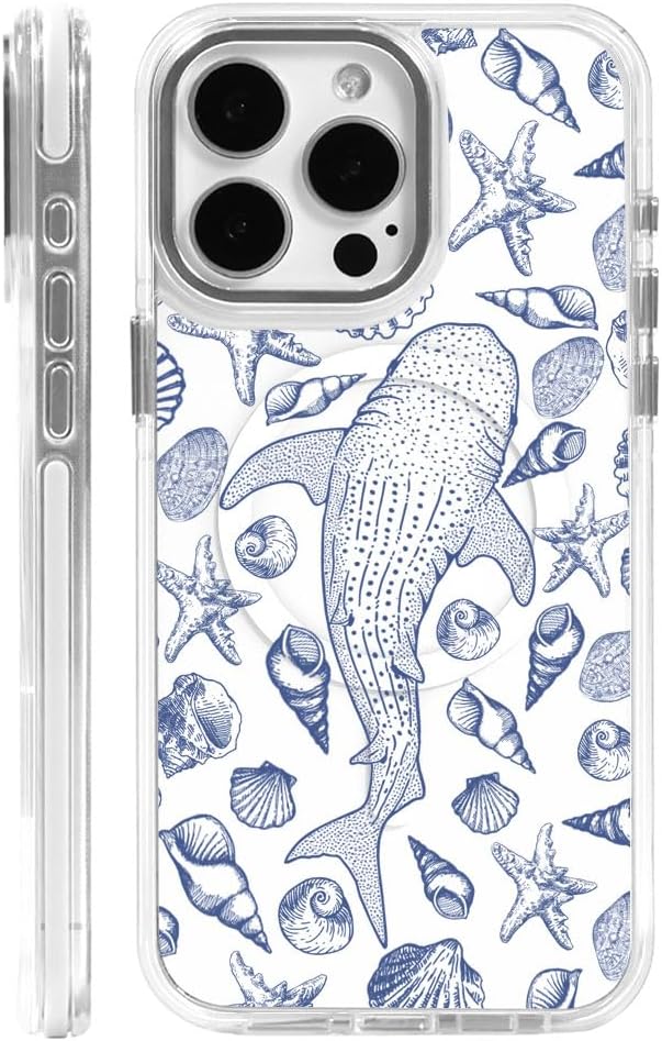 DAIZAG Case for iPhone 16, [Compatible with MagSafe],Phone Case for Women Girls Magnetic Clear Cover,Blue Seashell Whale Shark Ocean