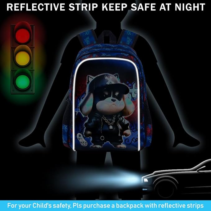 CCJPX 16" Kids Backpack for Boys, 3PCS Dog Water Resistant Preschool Bookbags with Lunch Box, Cool School Bag for Toddler Kids