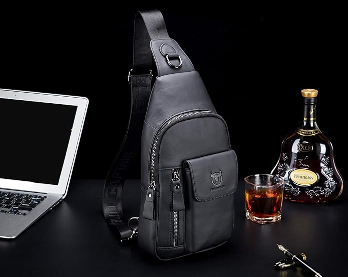 BULLCAPTAIN Genuine Leather Men Sling Bag Travel Crossbody Chest Bag Large Capacity Casual Hiking Daypack
