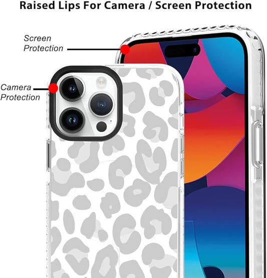 SAKUULO Magnetic for iPhone 15 Pro Max Case Light Gray Leopard Print Pattern [Compatible with MagSafe] Wireless Charge Slim Shockproof Case for iPhone 15 Pro Max Phone Case, Gray Leopard (6.7")