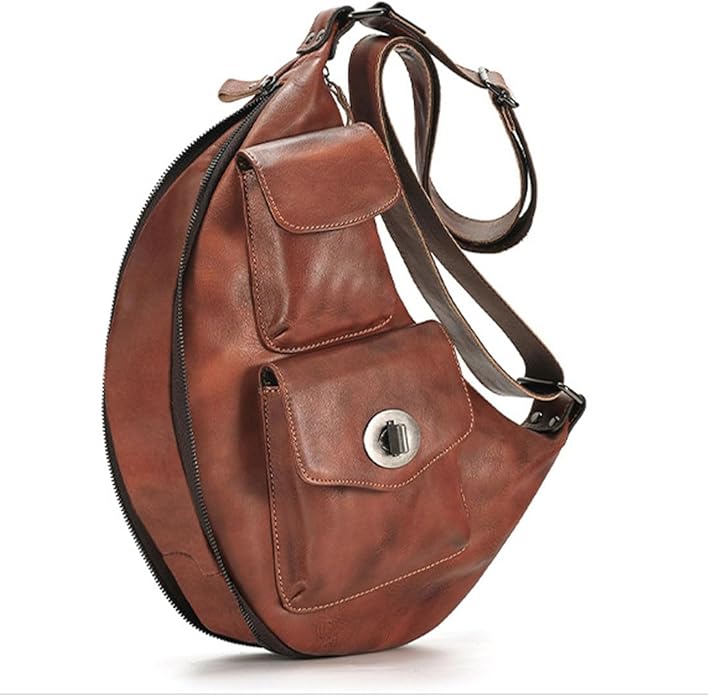 Genuine Leather Sling Bag for Men Women Backpack Chest Shoulder Satchel Crossbody Bags Casual Outdoor Daypack