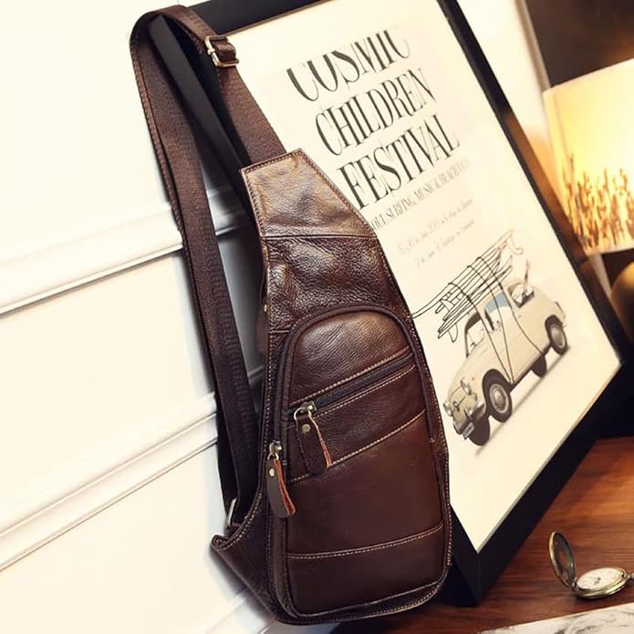 KPYWZER Vintage Leather Sling Bag Backpack for Men Crossbody Shoulder Chest DayPack Backpacks