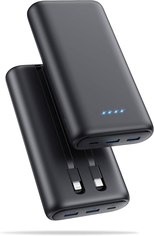 Portable Charger Power Bank 40,800mAh 25W Fast Charging USB C Portable Charger with 2 Built in Cables,5 Outputs & QC 4.0 Quick Phone Charging Battery Pack Compatible with iPhone 16/15/14,Android