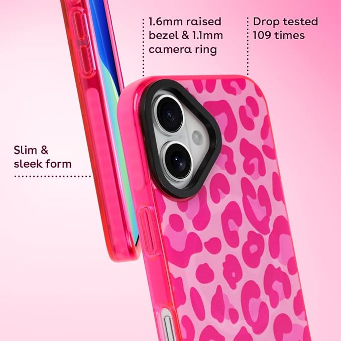 SAKUULO Magnetic for iPhone 16 Case Hot Pink Leopard Print Pattern [Compatible with MagSafe] [with Screen Protector] Wireless Charge Strengthen Protection Cover, Hot Pink Leopard (6.1")