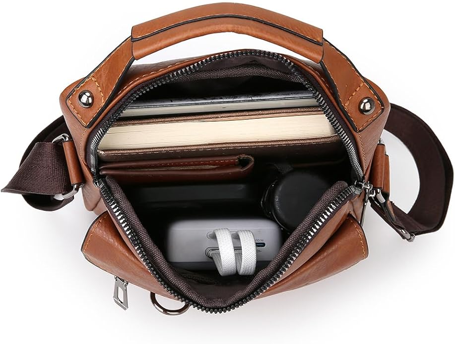 Shoulder Bag for Men Crossbody Bags Leather Sling Bag Messenger Bags with Multiple Pockets Business Outdoor