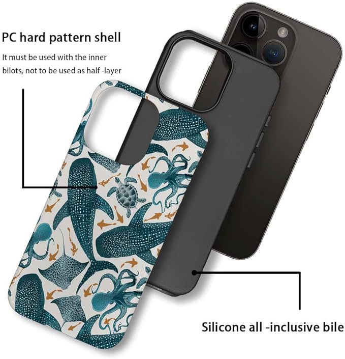 DAIZAG Case Compatible with for iPhone 15 Pro Max,Octopus Turtle Manta Ray Whale Phone Case for iPhone 15 Pro Max for Girl Women Boy Men