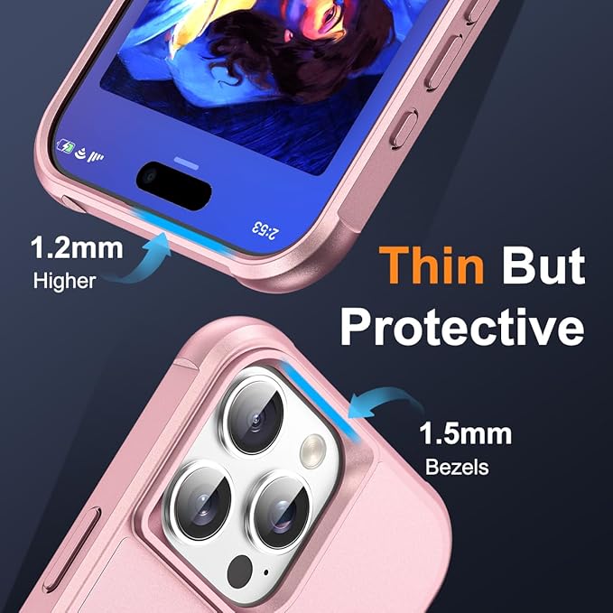 Compatible with iPhone 16 Pro Case with Invisible Magnetic O-Ring Stand Military-Grade Case for iPhone 16 Pro 6.3" [Compatible with Mag-Safe][Great Grip Feeling], Rose Gold