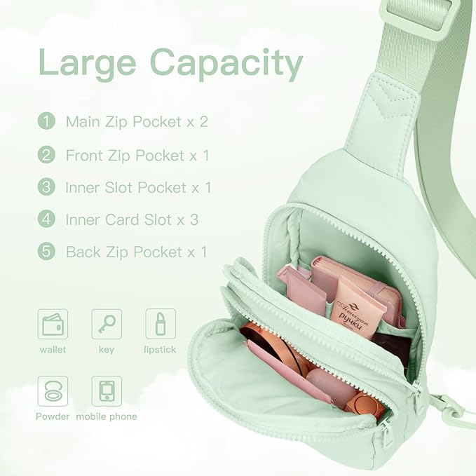 Quilted Puffer Crossbody Bags for Women Small Puffy Sling Bag Lightweight Cross Body Bubble Purse Shoulder Bag for Travel (Light Green)