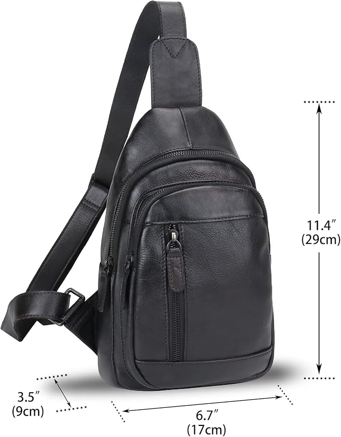 IVTG Genuine Leather Sling Bag Chest Shoulder Pack Crossbody Casual Daypack Vintage Handmade Hiking Backpack Motorcycle Bag (Darkgrey)