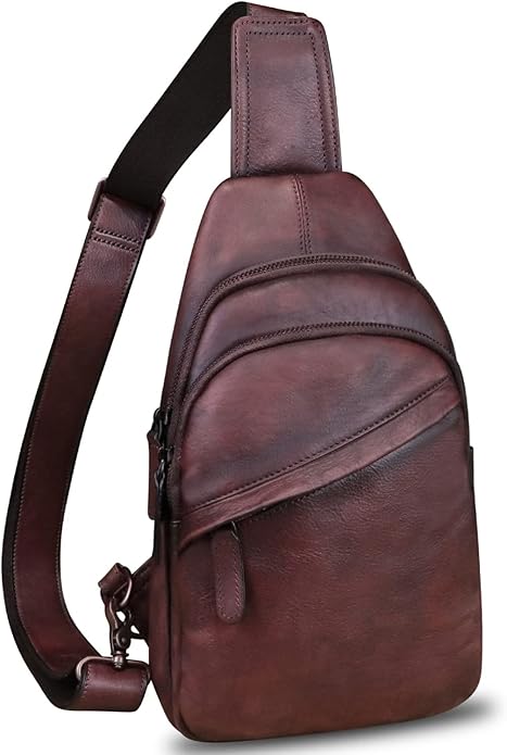 Genuine Leather Silng Bag for Men and Women Vintage Leather Sling Backpack Fashion Shoulder Crossbody Bag Chest Purse