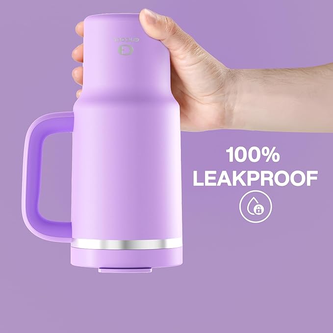 32 oz Tumbler with Handle and Straw: Stainless Steel Insulated Tumbler Keeps Cold for 24 Hours, Leakproof Travel Cup Fits in Cup Holder and BPA-Free, Lavende