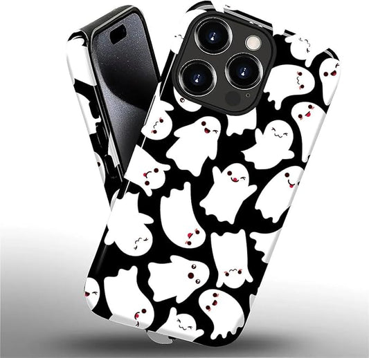 Case for iPhone 15 Pro Max Case,Halloween Ghosts Bats Design - Hybrid Dual Protection Silicone + Hard PC Shockproof Full Body Cover Slim Anti-Scratch Protective Case for Men Women