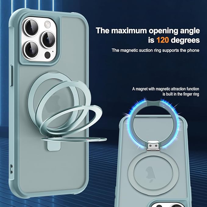Compatible with iPhone 14 Pro Case with Invisible Magnetic O-Ring Stand Military-Grade Translucent Case for iPhone 14 Pro 6.1" [Compatible with Mag-Safe][Great Grip Feeling], Blue