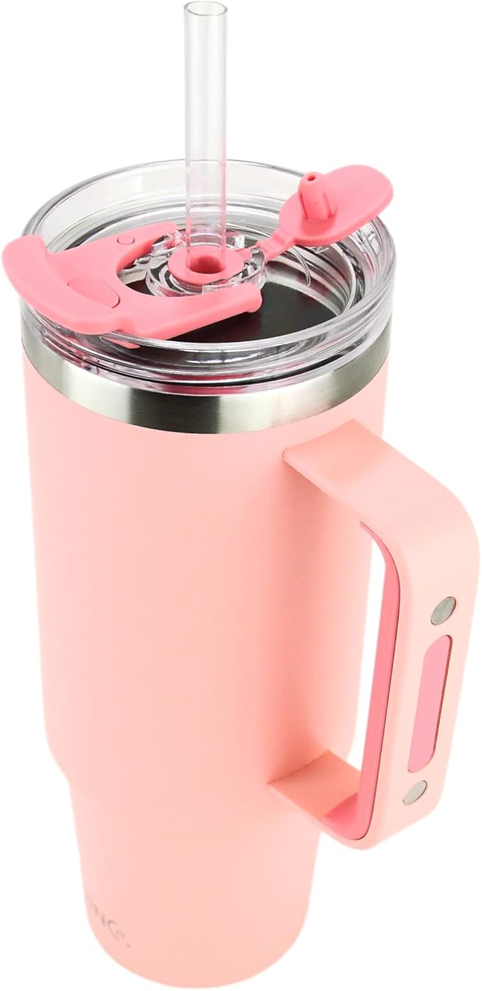 Drinco 40oz 30 oz Tumbler with Handle, Straw Lid, Insulated Stainless Steel Travel Mug Water Bottle Ice Coffee Cup For Cold and Hot, BigSur (40oz, Peach)