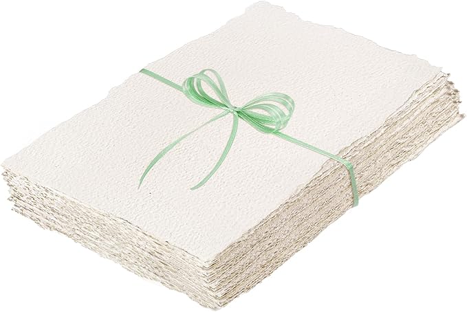 50 Sheets Watercolor Paper 6 x 8inch, 160 GSM Deckled Edge Paper Rough/Textured Handmade Paper for Wedding Invitations, Cards, Crafts