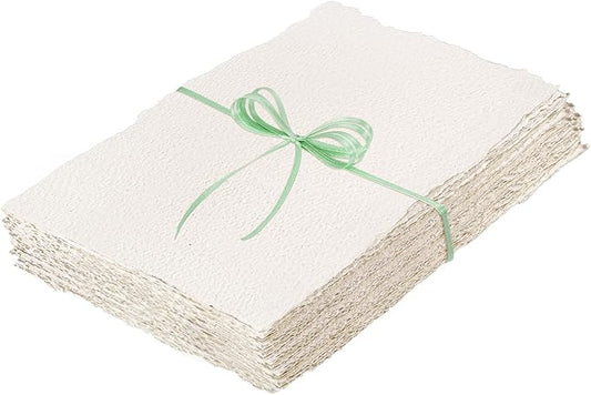 50 Sheets Watercolor Paper 6 x 8inch, 160 GSM Deckled Edge Paper Rough/Textured Handmade Paper for Wedding Invitations, Cards, Crafts