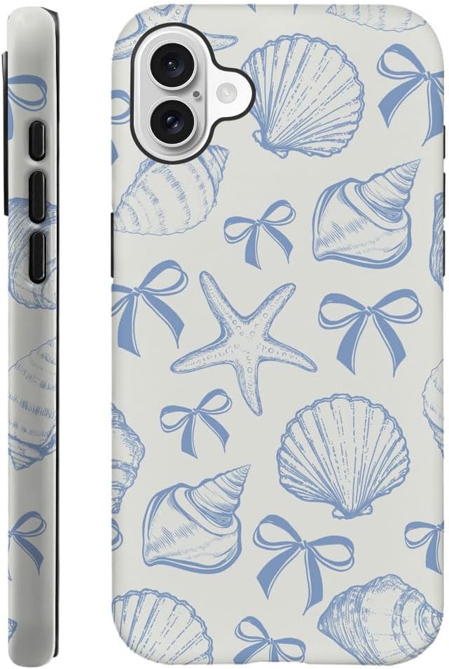DAIZAG Case Compatible with iPhone 16 Plus,Fit Shockproof Cover for Women Girls,Blue Seashell Bow