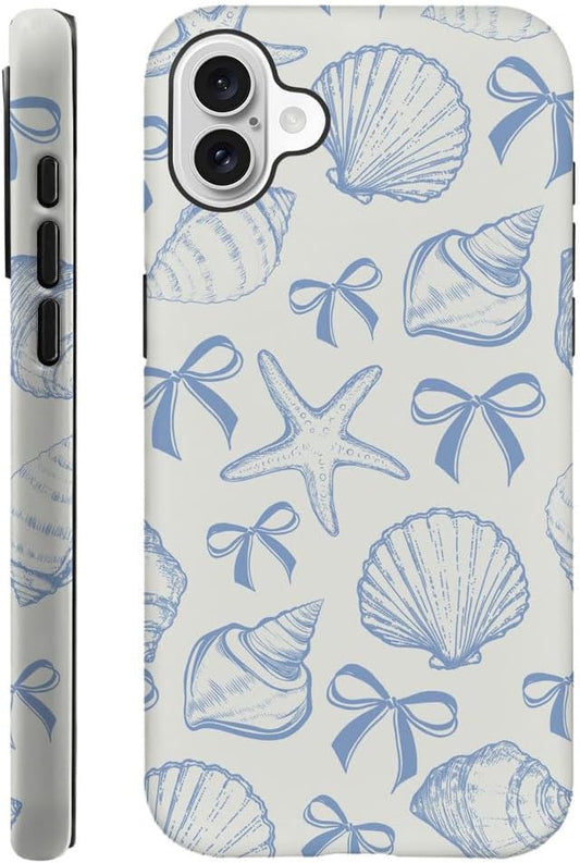 DAIZAG Case Compatible with iPhone 16 Plus,Fit Shockproof Cover for Women Girls,Blue Seashell Bow