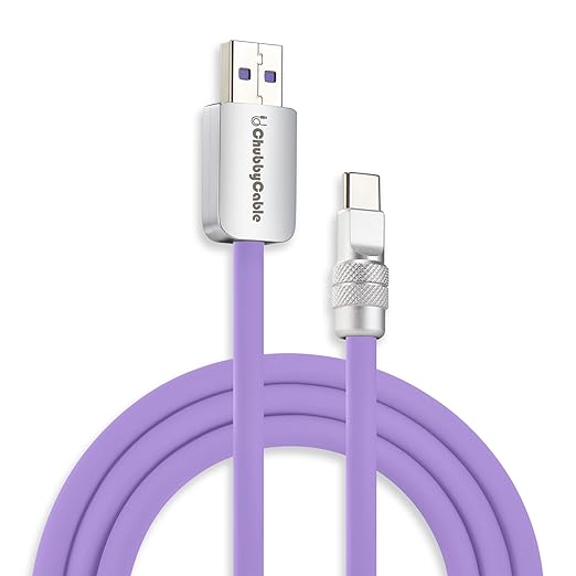 chubbycable Chubby 2.0 Fast Charging Cable Durable Soft Silicone USB C Cable 120W Extra Thick Charger Cord Compatible with iPhone 16/15 Series iPad, Light Purple, USB-A to Type-C, 8.2FT