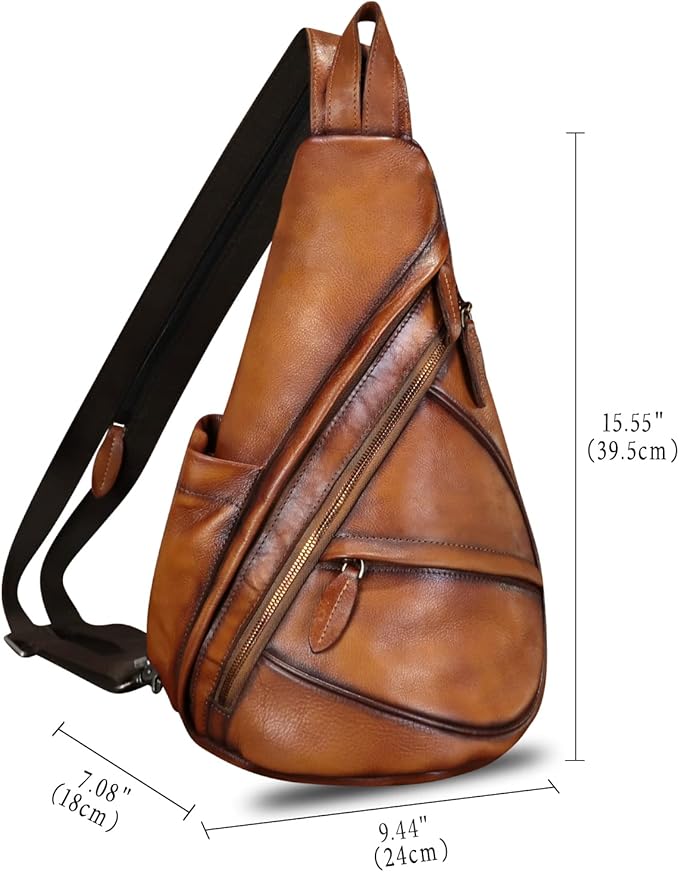 Genuine Leather Sling Bag for Men and Women Leather Sling Backpack Purses Chest Bag Crossbody Shoulder Fanny Bag