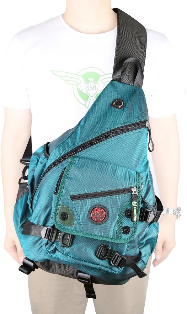 Large Sling Bag Laptop Backpack Cross Body Messenger Bag Shoulder Travel Rucksack (A-Dark Green)