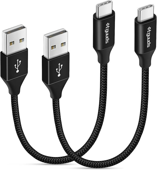 etguuds USB to USB C Cable 0.5ft, 2-Pack Short USB A to Type C Charger Cord Fast Charging for Samsung Galaxy A15 A25 A35 A55 A54, S24 S23 S22 S21 S20 S10 S10E, Note 20 10, Moto G, for iPhone 16 15