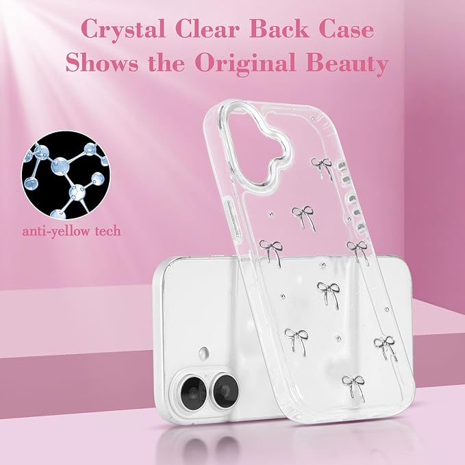 EYZUTAK Case for iPhone 17, Bling Glitter 3D Bowknot Phone Case Cute Sparkly Crystal Clear Bow Aesthetic Design Cover Slim Soft Durable TPU Transparent Protective Cover for Women Girls - Bow