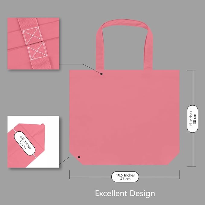 TOPDesign 1-Pack Super Strong Large 12oz Cotton Canvas Tote Bag, Reusable Grocery Shopping Cloth Bag, Fashionable Two-Tone Tote for Crafts, DIY Your Creative Designs