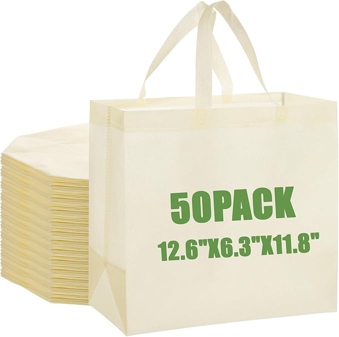 50Pcs Reusable Non Woven Shopping Bags Large Foldable Totes Bag with Handles Grocery Handbag Bulk for Boutiques