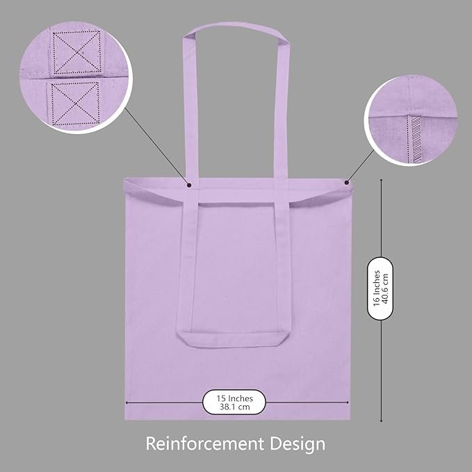 TOPDesign 6-Pack Economical 16"x15" Lavender Cotton Tote Bags, Lightweight Medium Reusable Grocery Shopping Cloth Bags, Suitable for DIY, Advertising, Promotion, Gift, Activity